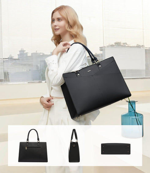 LOVEVOOK 17.3 Inch Laptop Tote Bag for Women, Leather Business Office Work Bag Computer Briefcase with Small Clutch fit