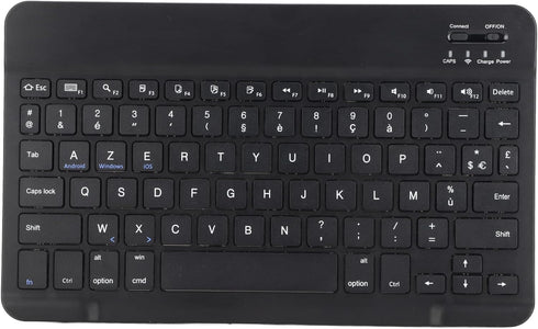 French European AZERTY Bluetooth Keyboard, 10inch Slim Portable Tablet Keyboard with Brushed Metal Texture for Phone