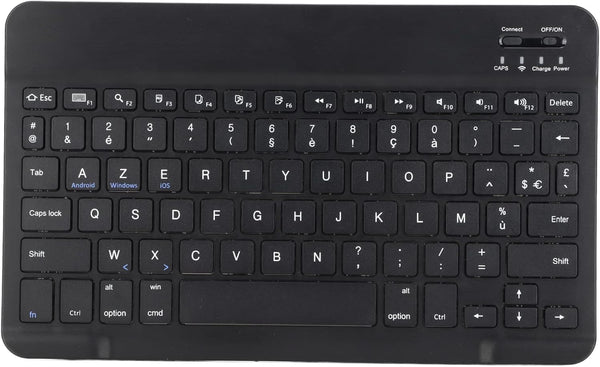 French European AZERTY Bluetooth Keyboard, 10inch Slim Portable Tablet Keyboard with Brushed Metal Texture for Phone