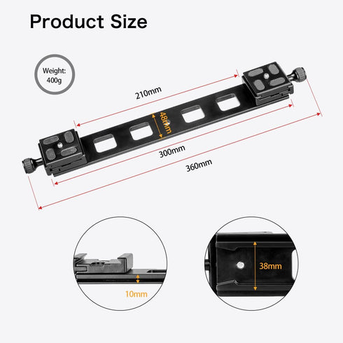 koolehaoda 300mm Lengthened Quick Release Plate Clamp Rail, Nodal Slide Bracket Mount Adapter, Compatible Arca Swiss