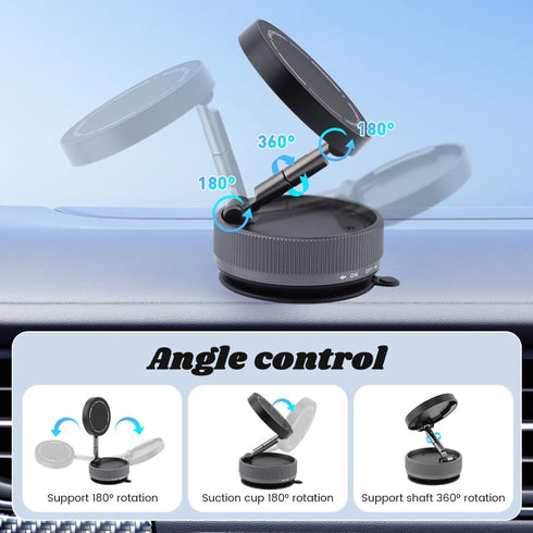 Xiaokeis 360 Foldable Vacuum Magnetic Car Phone Holder, Rotatable Suction Phone Mount, Strong Suction Cup Magnetic Car