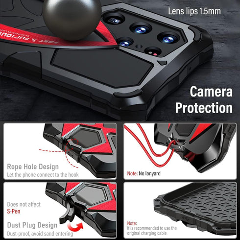 Armor Phone Case for Samsung Galaxy S23 Ultra, Military Grade Drop Protection, Heavy Duty Hybrid Metal Bumper, Black +