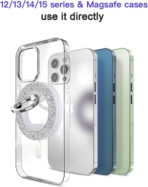 Magnetic Phone Ring Holder for MagSafe, Glitter Grip Compatible with iPhone 15/14/13/12 Pro Max Accessories