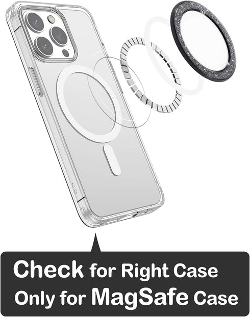 metisinno Magnetic Base Compatible with PopSocket Phone Grips and iPhone MagSafe Cases, Black Sparkle Glitter