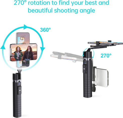 Ambertronix 40” Selfie Stick Tripod Quadrapod, Wireless Bluetooth Remote, Onboard Light, Compatible with iPhone &