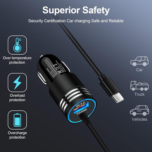 Type C Car Charger Adapter Plug USB C 48W Cigarette Lighter USB Charger + USB C Cable 3FT Super Fast Charging for Moto G