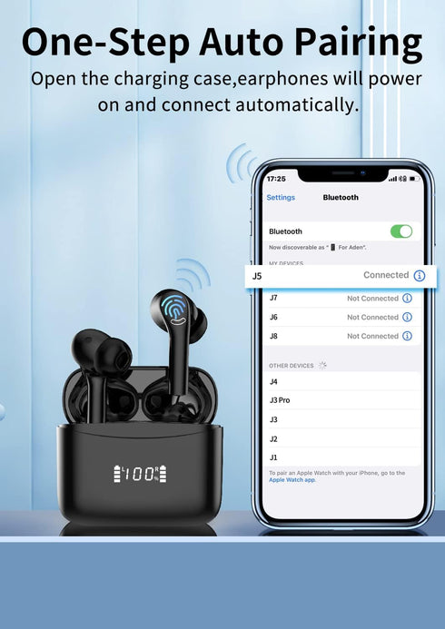 Wireless Earbuds Bluetooth 5.3 - Noise Cancelling, LED Power Display, IPX6 Waterproof Stereo MINI Earphones with