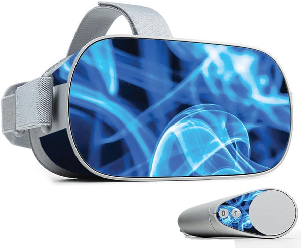 MightySkins Skin Compatible with Oculus Go Mobile VR - Blue Flames | Unique, Durable, and Protective Vinyl Decal Wrap