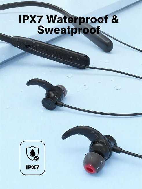 IPX7 50H Rythflo Neckband Bluetooth Headphones, ENC Sweatproof Sport Earbuds with AI-Enhanced Mic Vibration Call Alert