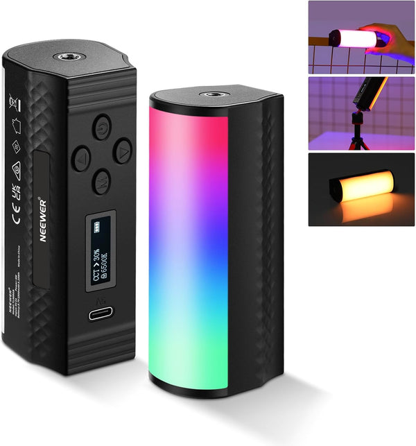 NEEWER TL96RGB 360° Full RGB Mini LED Video Light Stick, 2500mAh Battery, 2500-8500K Dimmable Camera Tube Light for
