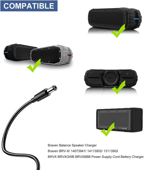 12V AC Adapter for Braven Balance Speaker Charger, Compatible with BRV-X, BRVXGWB, BRVXBBB, 14073941, 14113952, 13113902