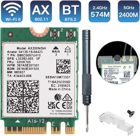 WiFi 6 AX200NGW M.2 2230 WiFi Network Card Dual Band 160MHz MU-MIMO 802.11AC AX 3000Mbps 2.4Ghz 5Ghz BT5.2 AX200 Wireless Adapter OFDMA Support vPro Miracast Only for Windows 10/11,64 bit