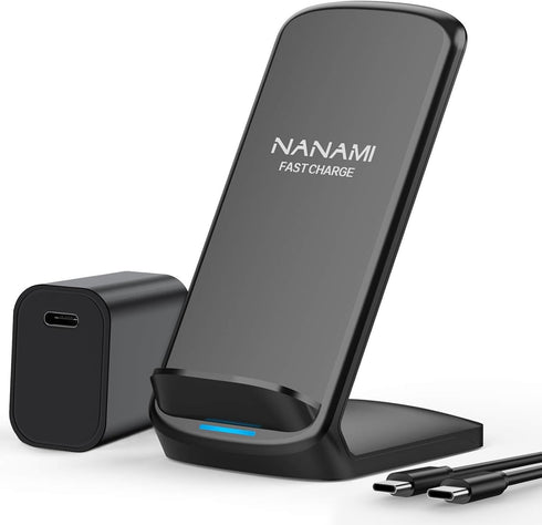 NANAMI Fast Wireless Charger, Qi Certified Charging Stand with QC3.0 Adapter for iPhone 15/14/13/12/SE 2020/11/XS Max,