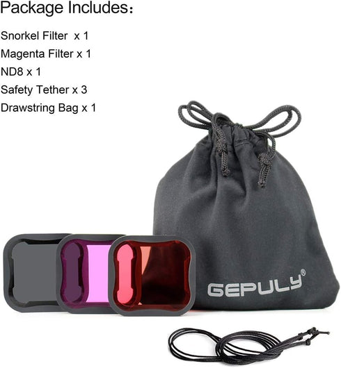 3-Pack Camera Lens Filter Set for GoPro Hero 5/6/7 Black/Hero (2018) Cameras, ND8, Light Red, and Magenta Filters