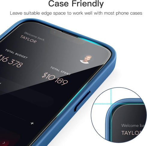 JETech 3-Pack Full Coverage Screen Protector for iPhone 13 Pro Max 6.7", HD Clear, 9H Tempered Glass, Case-Friendly.