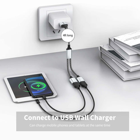 USB Splitter, USB A Male to 2 Female Extension Cable, 4Ft Long USB Y Splitter for Charging and Data Transfer for