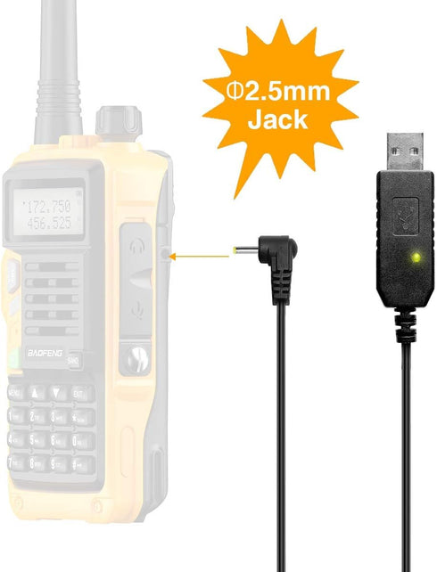BaoFeng 2.5mm USB Charger Cable with Indicator Light for UV-5R, AR-152, UV-82, 3800mAh Battery (1)