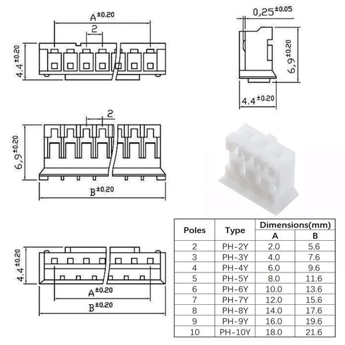 1550PCS JST PH 2.0mm Connector Assortment Kit, 2.0mm Pitch Male Female Housing Adapter Plug Terminal