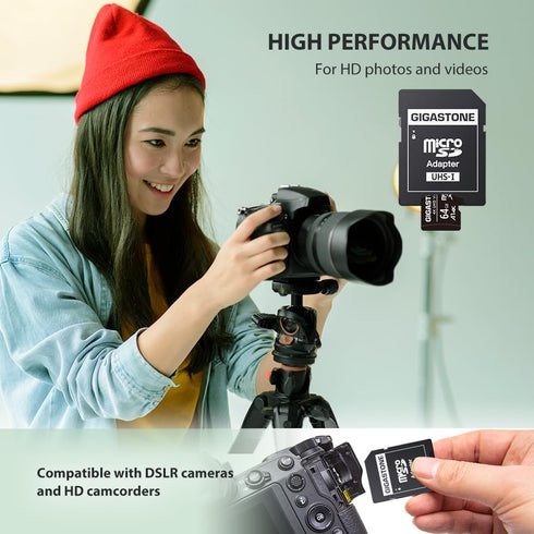 Gigastone 64GB A1 V30 4K 90MB/s A1 10, Micro SD Card, Video Recording, Surveillance Security Cam Action Camera Drone