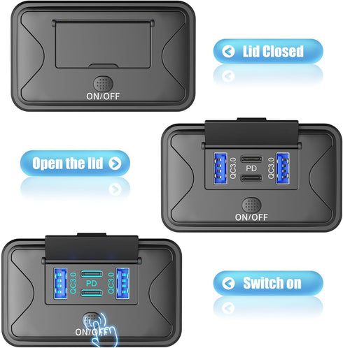 Hapytrip 78W 4 12V 36W 18W QC3.0 Port USB Outlet Wall Mount, Dual PD & Dual Lightweight Surface Mount Charger Socket