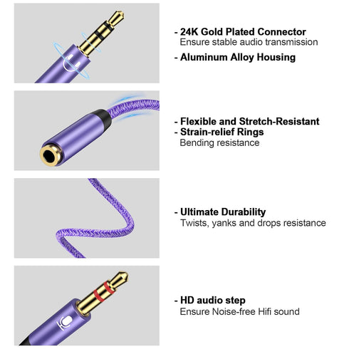 Headset 3.5mm 2 3.5mm and Microphone Splitter Cable for PC, Braided Female to Dual Male Mic Audio Y Splitter Cable Cord