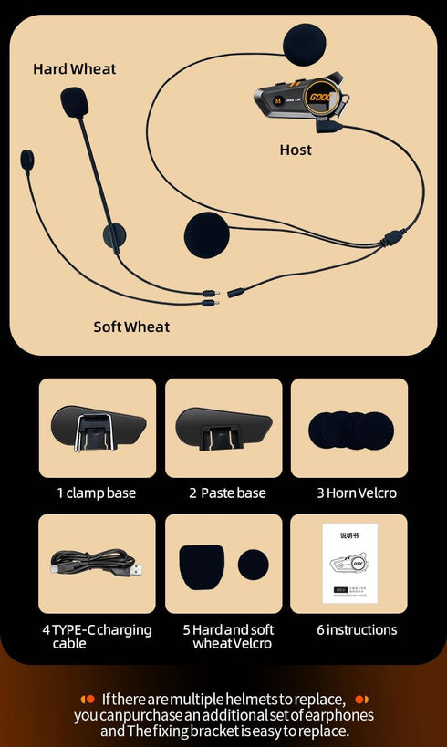 Motorcycle Bluetooth Headset, C50 2-Riders 1200M Intercom Communication System, HiFi Stereo Sound, Waterproof