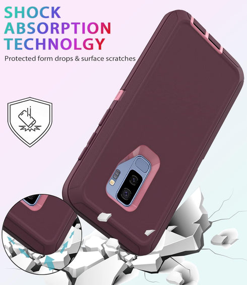 Shockproof Dropproof Case for Samsung Galaxy S9 Plus, Heavy Duty Protective Cover for 6.2 Inch (Purple/Pink)