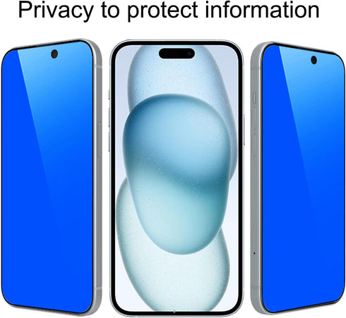 2 Piece Privacy Tempered Glass Screen Protector for iPhone 15 Plus 6.7 inch, Anti-blue Anti-Spy Mirror Blue