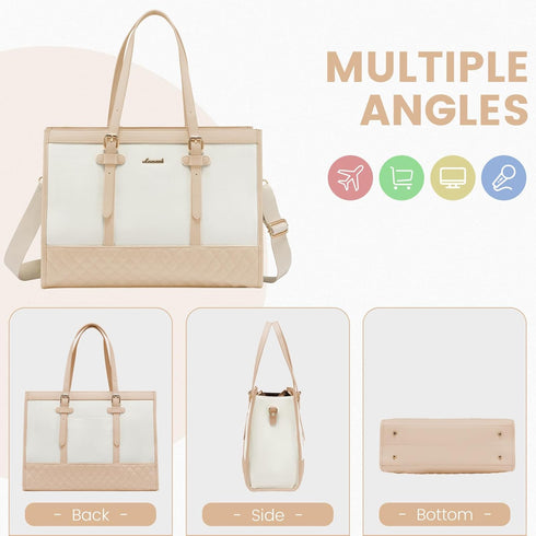 LOVEVOOK 15.6 Inch Laptop Bag for Women, Canvas Tote with Clutch Purse, Large Capacity Work Bag for Office