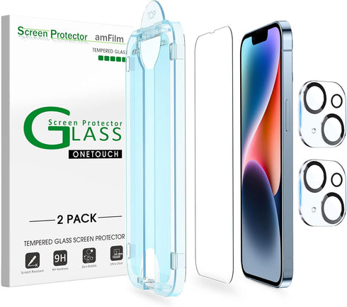 amFiIm Tempered Glass Screen Protector & Camera Lens Protector for iPhone 14 (6.1") - Easy Install, Bubble-Free,