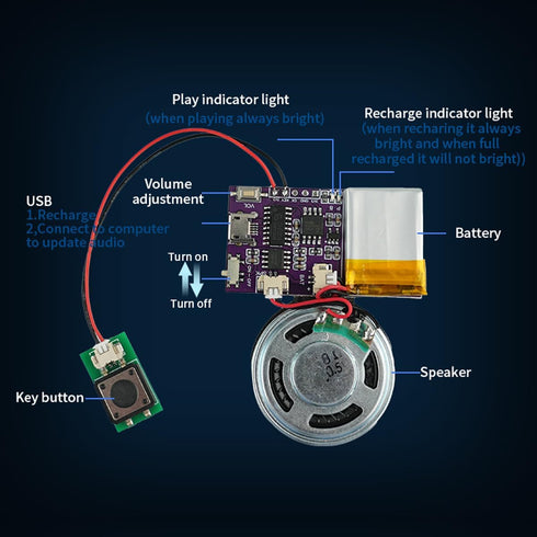 Sound Module, 16 MB Push Button Control Activated Voice Chips, MP3 Music Module for Crafts, Christmas Cards, Speaker