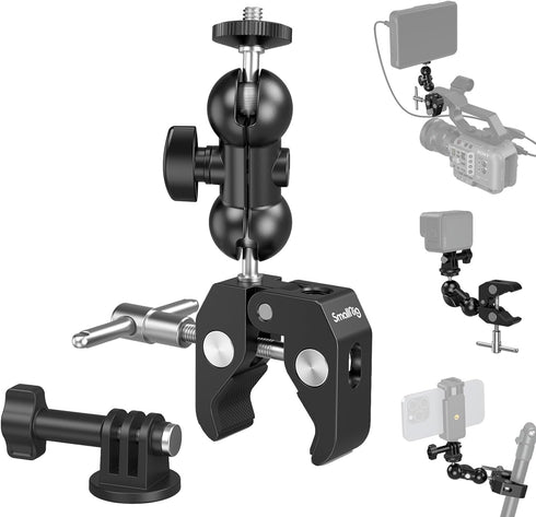 SMALLRIG Super Camera Clamp Mount, Double Ball Head Magic Arm Adapter for Monitor/Light/Camera, for Insta360