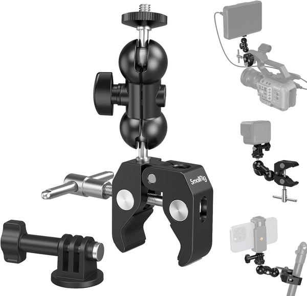 SMALLRIG Super Camera Clamp Mount, Double Ball Head Magic Arm Adapter for Monitor/Light/Camera, for Insta360