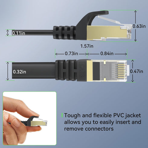 8 15 2-Pack, 40Gbps 2000MHz Cat8 RJ45 15FT BUSOHE Cat Ethernet Cable FT High Speed Flat Internet Network Patch Cord
