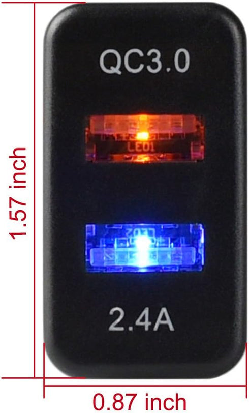 Cllena Dual USB Port Charger Socket Quick Charge 3.0 & 2.4A for Toyota