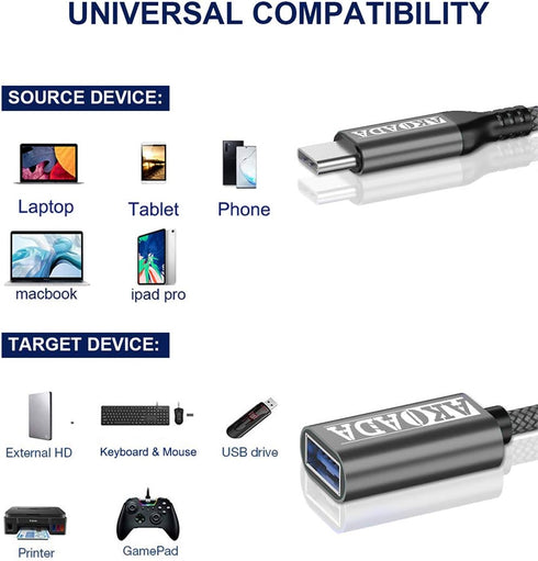 USB C to USB 3.0 Adapter (10ft), Type C Male to USB 3.0 Female OTG Cable for iPad Pro, Samsung Galaxy