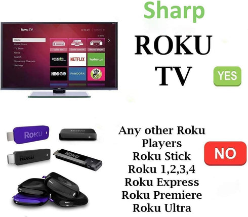 Universal Remote Control Compatible with All Sharp Roku TV Models - LC-50LBU591U, LC-50LBU711U, LC-55LBU591U, and More.