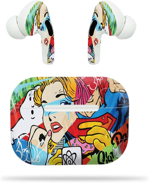 MightySkins Compatible with Apple Airpods Pro - Cartoon Mania, Protective Vinyl Decal Wrap Cover, Easy to Apply and