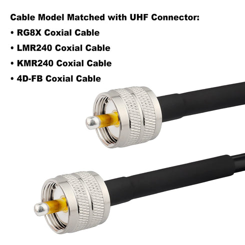 PL259 Male Crimp Connector, UHF SO239 Crimp Coax Connector for RG8X/LMR240/4D-FB/CNT240/RG8 Mini Coaxial Cable (Pack of