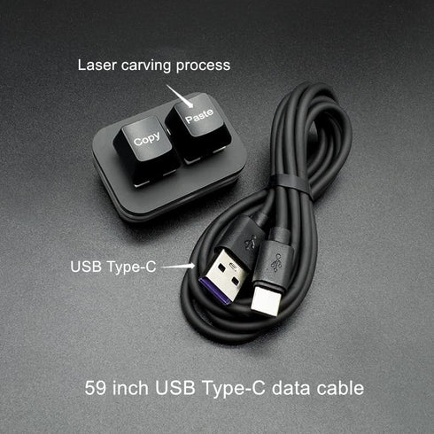 USB Mini 2-Key Keyboard Copy and Paste, Programmable Macro Keyboard, Hot Swappable Mechanical with 1.5 Meter USB Cable
