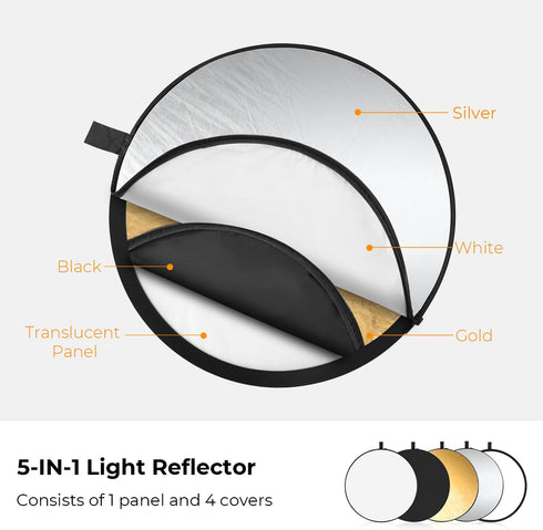 K&F CONCEPT 5-in-1 22" (56cm) Light Reflector Photography Diffuser Collapsible Portable for Studio and Outdoor Lighting