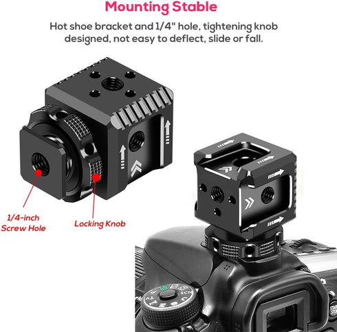 Triple Cold Shoe Mount Bracket, Camera Hot Shoe Mount Adapter with 1/4" Screw Holes for Flash Light Monitor