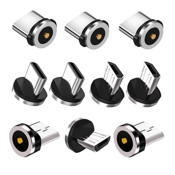 Magnetic Charging Tips 2in1 10pcs, 360° Rotate Tips for USB-C/Micro Ports, Water-Dustproof/Antioxidant