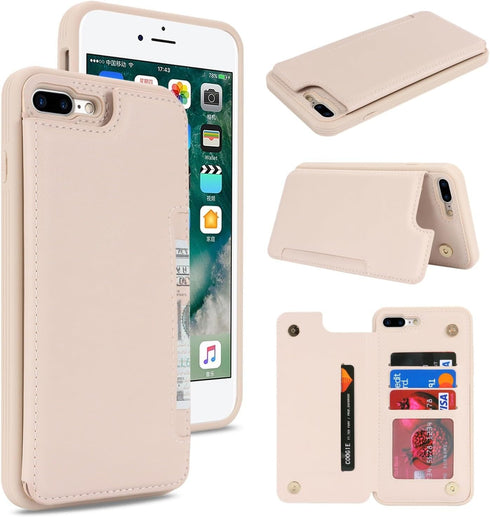 iCoverCase Wallet Phone Case for iPhone 8 Plus/7 Plus with Card Holder, RFID Blocking PU Leather Protective