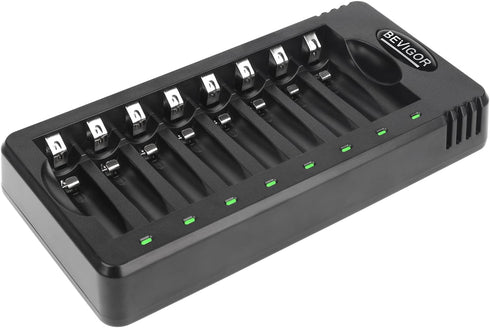 BEVIGOR 8 Bay AA AAA Battery Charger, Independent Slot Charger with LED Light,