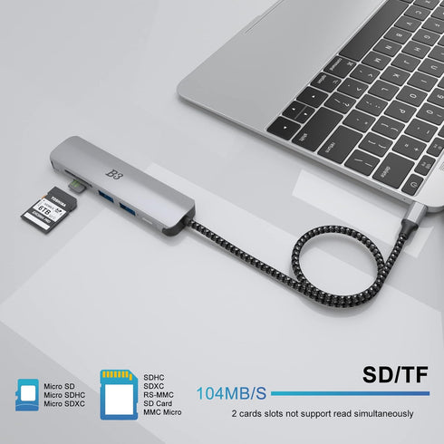USB C Hub HDMI Adapter for MacBook Air Pro, 6 in 1 4K Dongle Multiport Converter with 50cm Cable, USB 3.0 Data Transfer