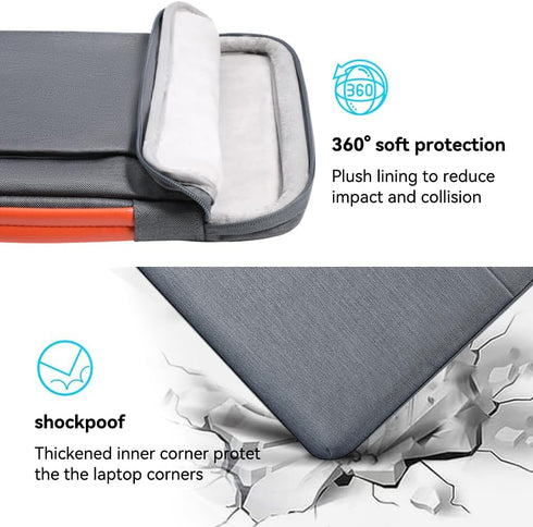 LANDICI 360° Protective Laptop Sleeve Case for 14-15 Inch MacBook Pro, Air, Surface Laptop, Waterproof, Grey