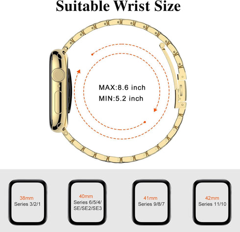 38mm 40mm 41mm 42mm 11 10), 11 10 9 8 7 6 5 4 3 2 1 SE3/2/1, MioHHR Slim Metal Bands Compatible with Apple Watch Bands