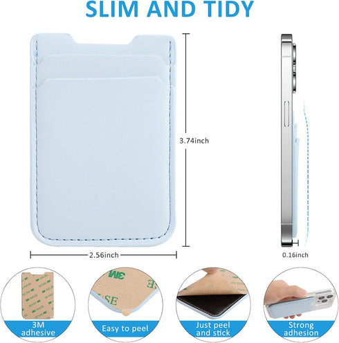 Phone Wallet Stick on,3Pack Phone Card Holder for Phone Case, Leather Credit Card Sticky Wallet Double Pocket Sticker Back of iPhone, Android, Samsung-Baby Blue,White,Black