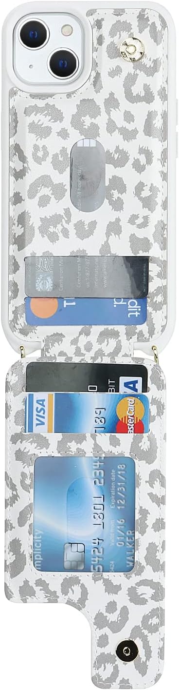 iPhone 15 Case with Card Holder and Strap for Women, Crossbody Lanyard, Ring Stand, Cute Phone Wallet Cases 6.1 inch -